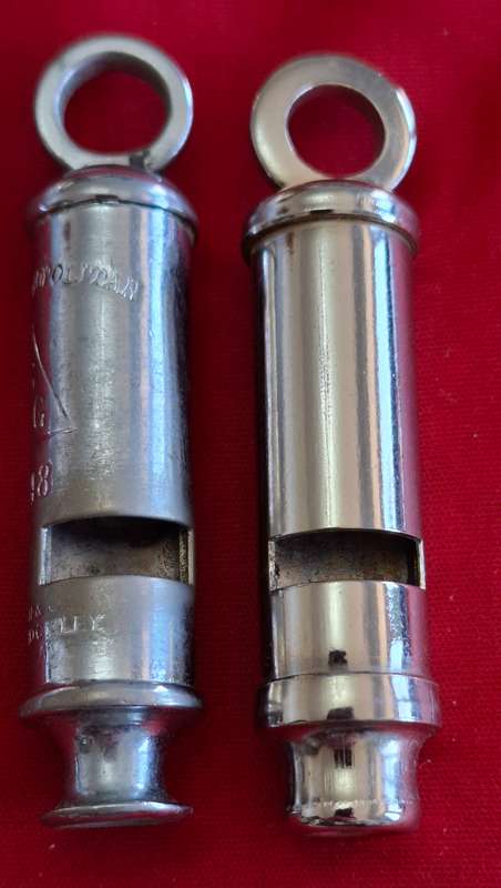 RHODESIA BSAP - WHISTLES, 1 X SOUTHERN RHODESIA GOVT. STAMPED - 1 X UDI PERIOD (NO MARKINGS)  (8791)