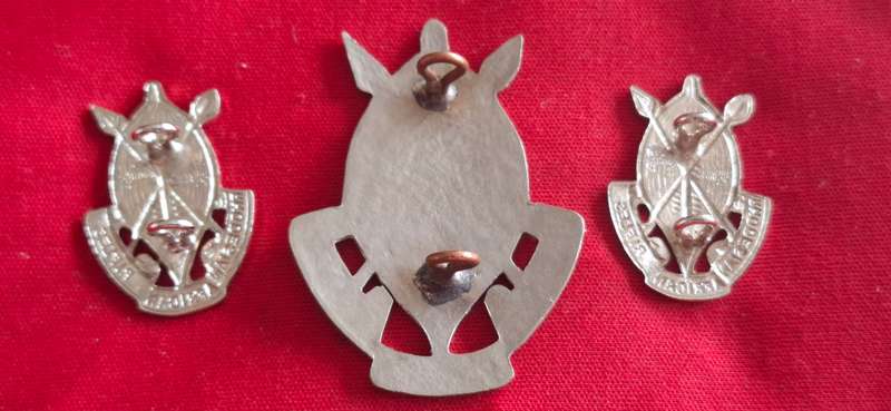 RHODESIAN AFRICAN RIFLES - SET WM HEADDRESS BADGE + CHROME COLLARS  (8915)