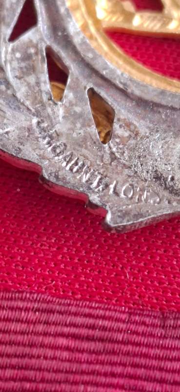 SOUTHERN RHODESIA ENGINEERS - OFFICERS FROSTED GILT CAP BADGE ON RIBBON BACKING - RARE -GAUNT (8903)