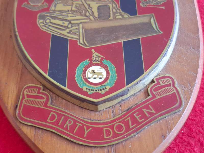 RHODESIAN ENGINEERS PLAQUE - "DIRTY DOZEN" - SCARCE - MISSING TOP SCROLL     (128)