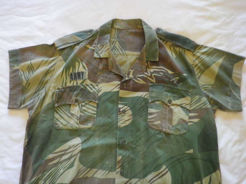 RHODESIAN ARMY - V LARGE SHORT SLEEVE CAMMO SHIRT - LENGTH EXTENDED - SOME MINOR REPAIRS (8694)