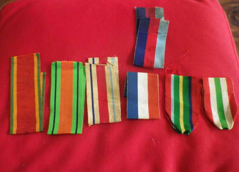 BRITISH ARMY + COMMONWEALTH -  LOT OF 7  WW2 FULL SIZE RIBBONS, SEE LIST BELOW    (150)