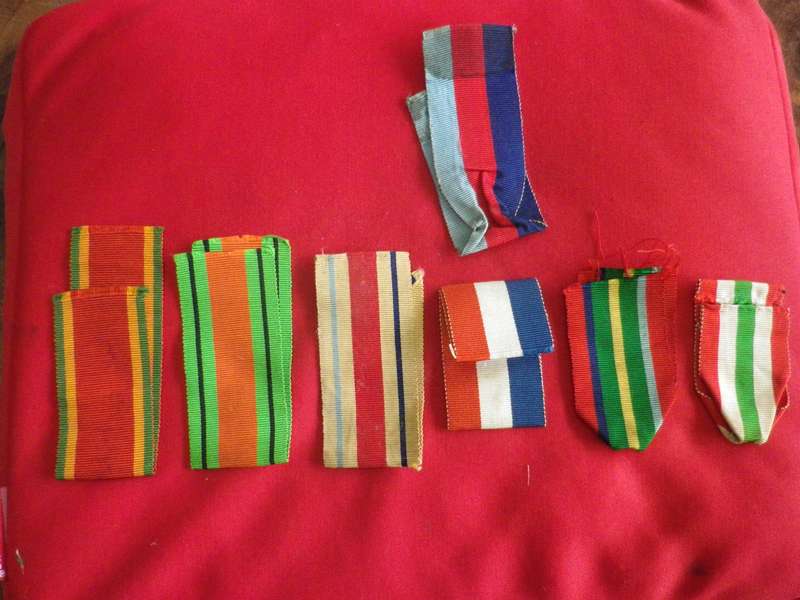 BRITISH ARMY + COMMONWEALTH -  LOT OF 7  WW2 FULL SIZE RIBBONS, SEE LIST BELOW    (150)