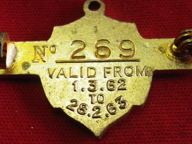 TURF CLUB BADGE - 1962-63 KENYA JOCKEY CLUB - PRIVATE STAND BADGE No.269                        (20)
