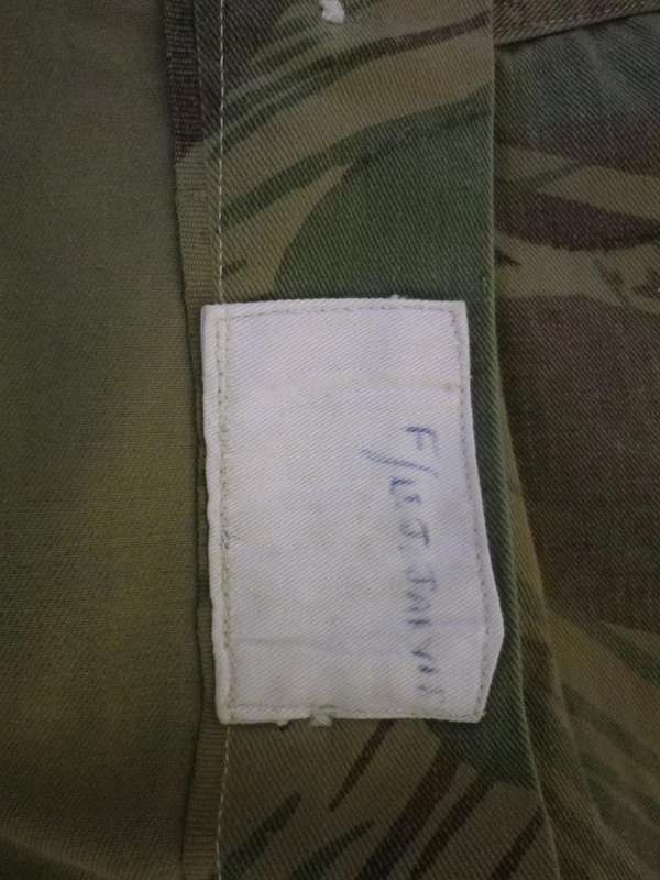 RHODESIAN ARMY / AIR FORCE CAMO JACKET 1ST PATTERN - SIZE 5 - SIZES BELOW - INSCRIBED, SCARCE(214)
