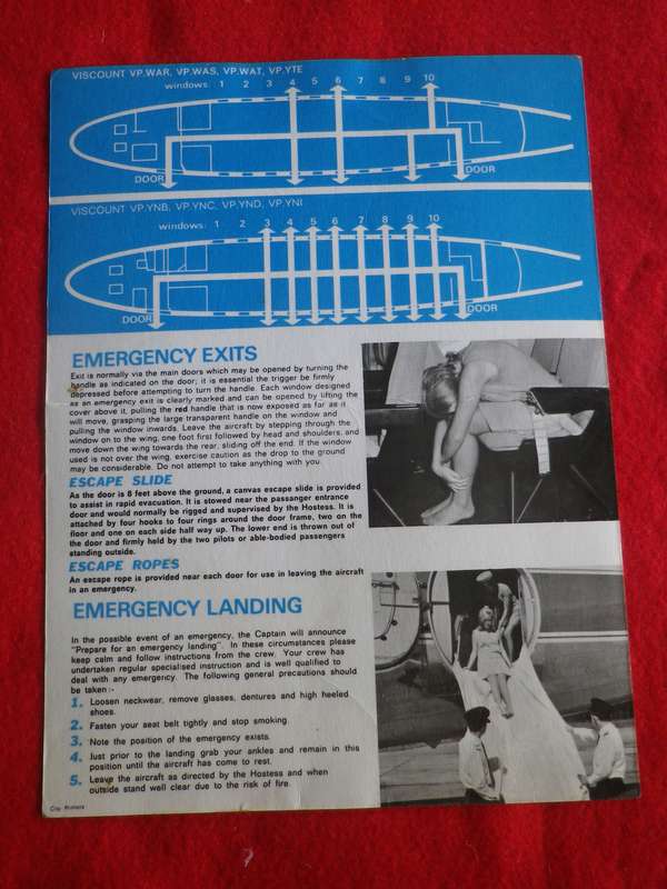 AIR RHODESIA - VISCOUNT ORIGINAL SAFETY CARD -   RARE                     (8711)