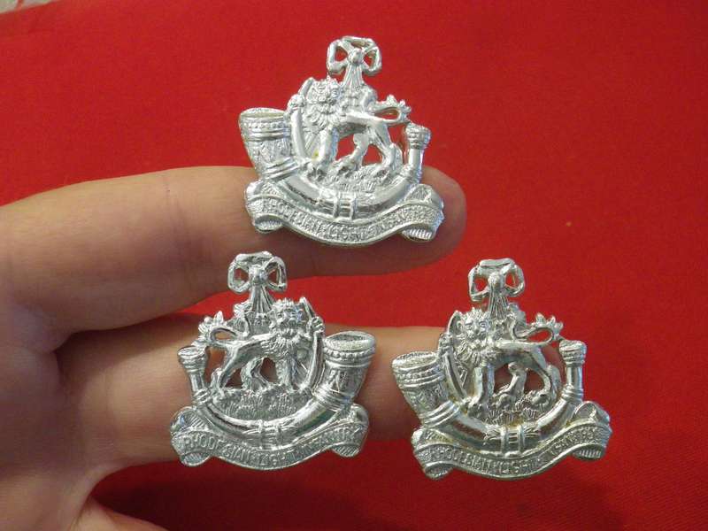 RHODESIAN LIGHT INFANTRY - SET ANODISED CAP + FACING PAIR COLLAR BADGES (116)