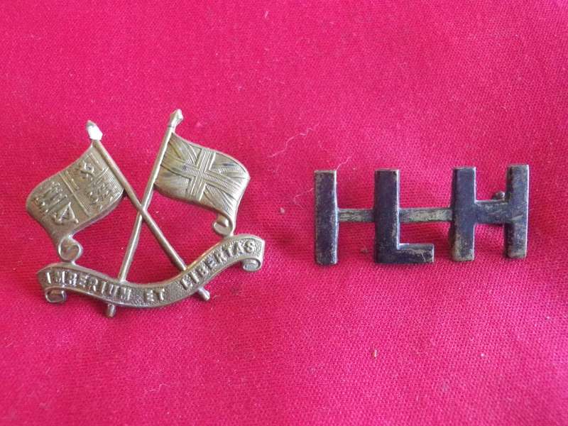 SAUDF / SADF - IMPERIAL LIGHT HORSE BRASS CAP BADGE + BLACKENED SHOULDER TITLE 1913-1965 (4230)