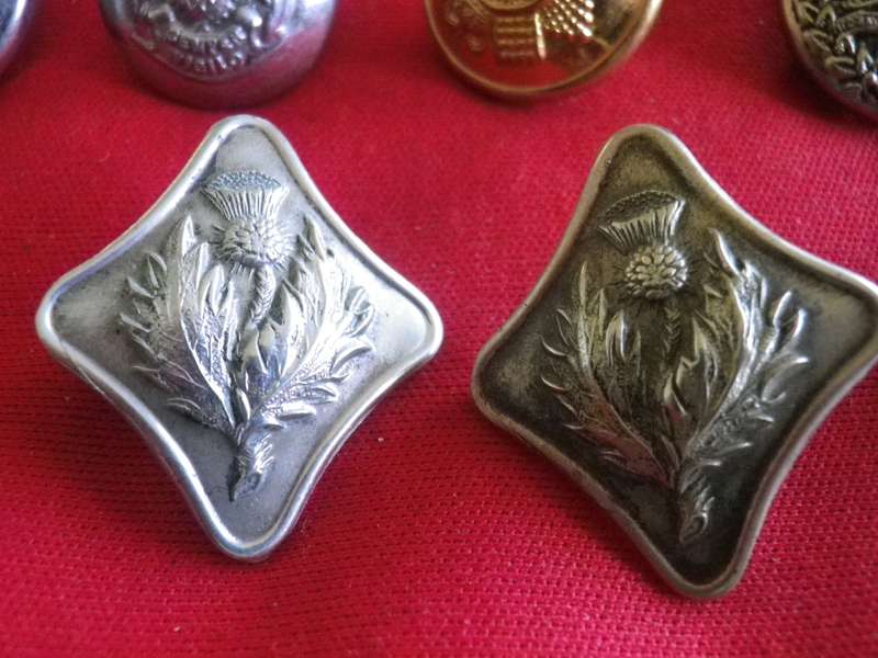 BRITISH ARMY - LOT OF SCOTTISH TUNIC BUTTONS, INCL SEAFORTH HIGHLANDERS LOVAT SCOUTS LARGEST OD 26mm