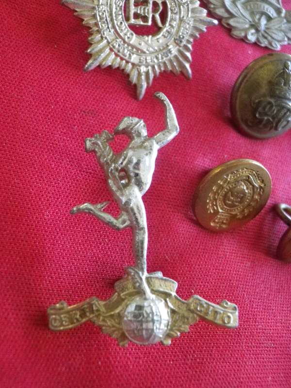 BRITISH ARMY - LOT OF VARIOUS REGIMENTAL + CORPS. BADGES, TITLES + BUTTONS   (8993)