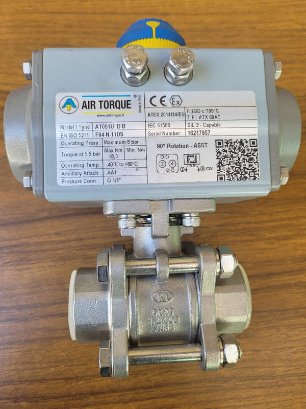 UNBOXED... 3/4" AIR TORQUE (AT051U DB) Pneumatic Actuator With Ball Valve