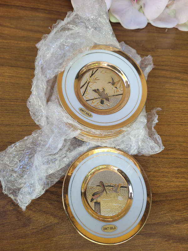 24K Gold & Silver-Gilded  8-Piece Bird-Themed Porcelain Set. (9Cm) Bid Per Set