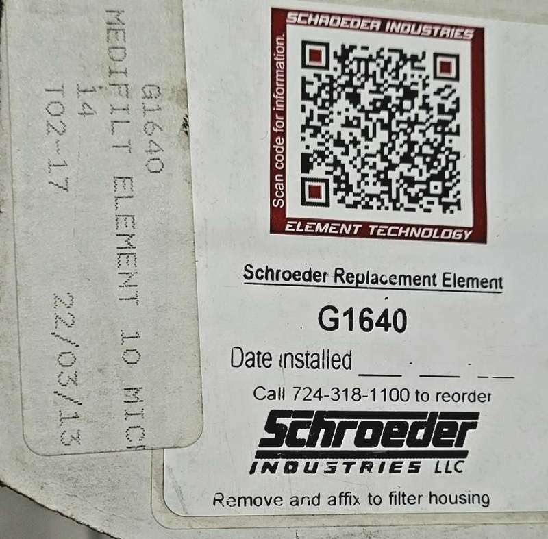 Schroeder 10 Micron G1640 Fydraulic Filter Element (Bid Per Piece)