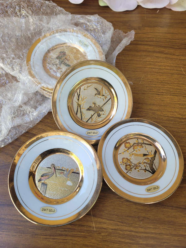 24K Gold & Silver-Gilded  8-Piece Bird-Themed Porcelain Set. (9Cm) Bid Per Set