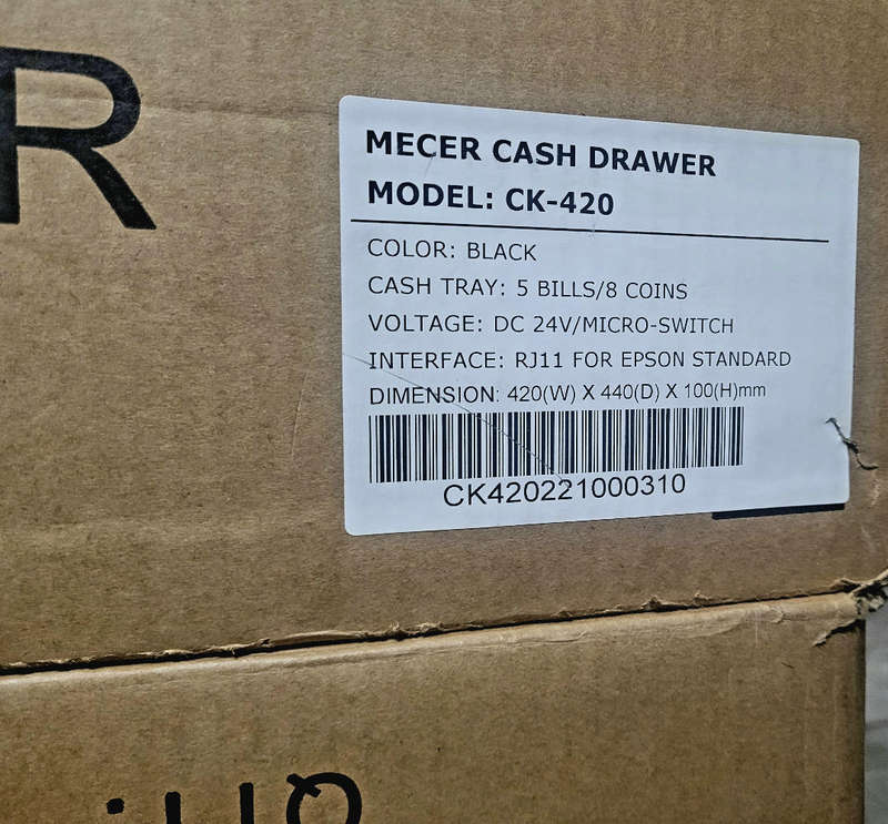 Mercer Cash Drawer (CK-420). DC 24v Micro Switch. 5 Bills/8 Coins Tray. NO KEYS