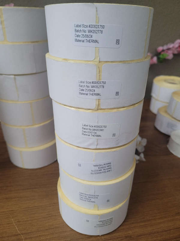 Thermal Printer Label Stickers Job-Lot (40x62x750)mm.  Bid Per Lot