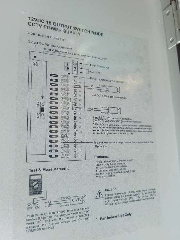 UNUSED/UNTESTED 12VDC CCTV Power Supply-18 Output Switch Mode. With A Set Of Keys