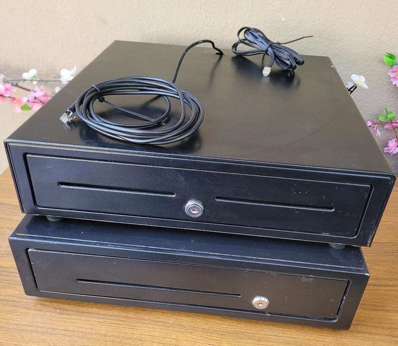 POS Cash Drawers. COM Cables Still Attached. Both Locked-No Keys.  (Bid Per Drawer-To Take Both)