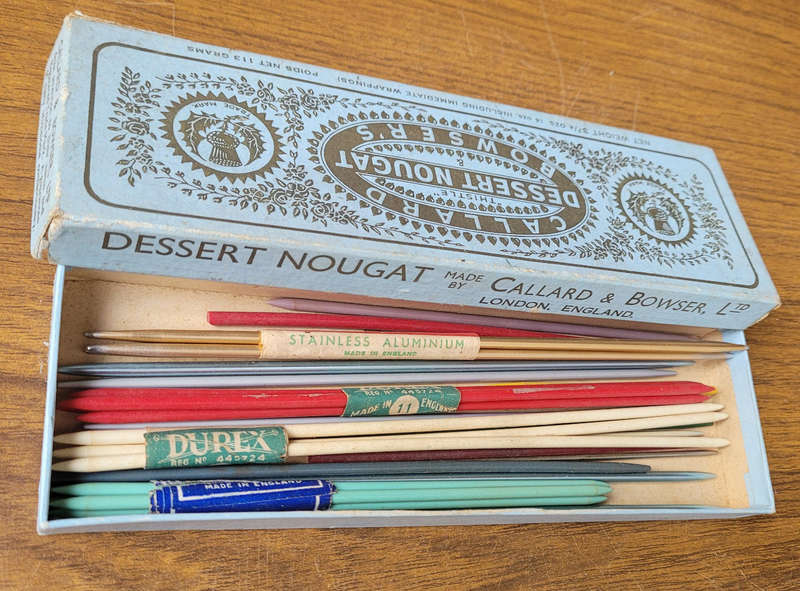 Vintage Callard Bowser`s Dessert Nougat Box With Various Knitting Needles (As Pictured )