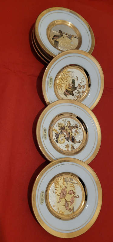 24K Gold & Silver-Gilded  8-Piece Bird-Themed Porcelain Set. (9Cm) Bid Per Set