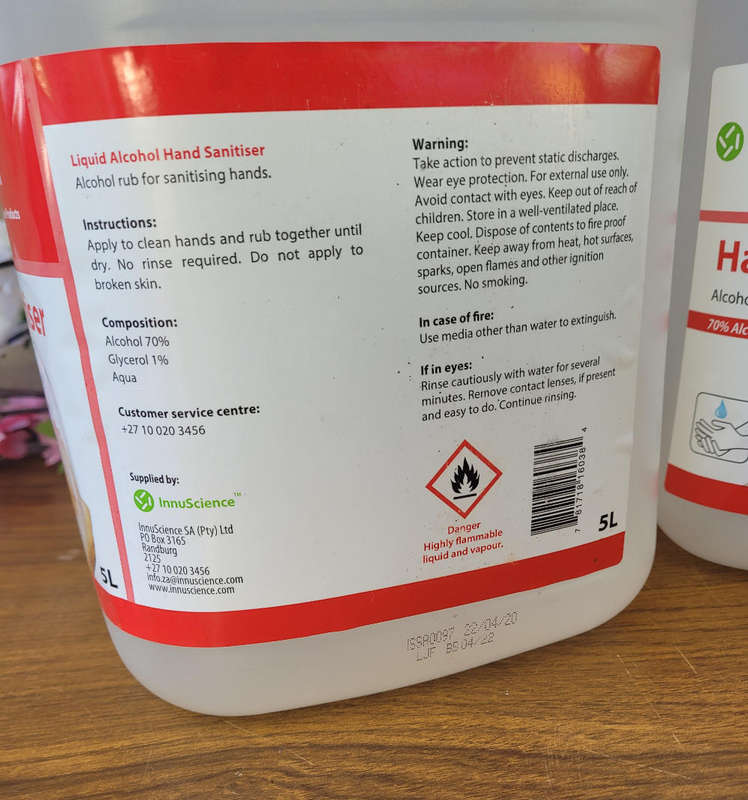5L Hand Sanitiser. (Bid Per Piece)