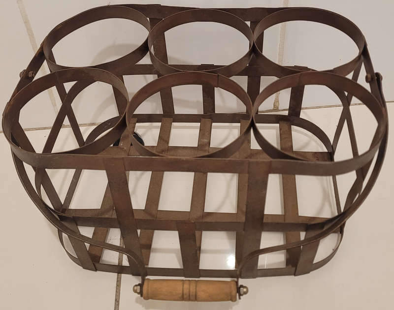 Vintage-Styled 6-Bottle Wooden-Handled Wine Rack