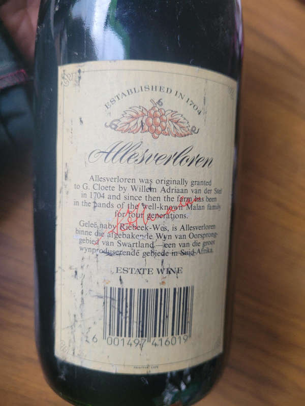Collector`s Vintage Wine Collection. ALLESVERLOREN: 1986  / STELLENRYCK: 1989. (Bid Per Bottle)
