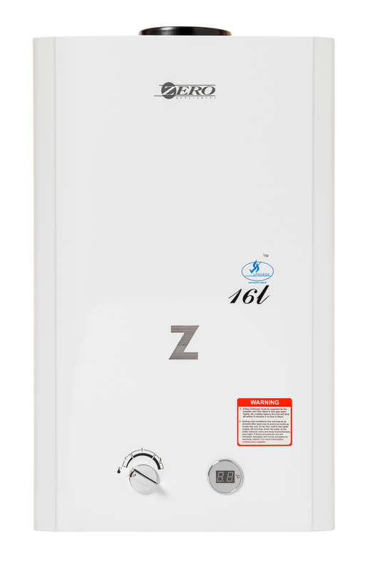 Zero 16L Low Pressure Gas Geyser And Flue (White)