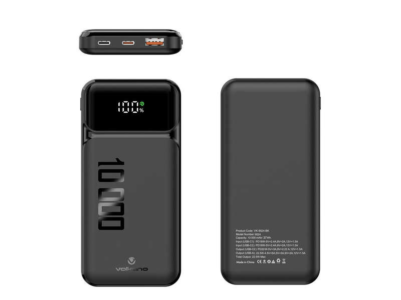 Volkano Roma 10,000mAh USB-C Power Bank-Portable Fast Charging, Dual Ports - OPEN BOX