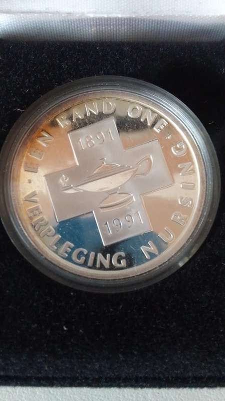 1991 - SILVER ONE RAND - NURSING -PROOF COIN IN CAPSULE AND VELVET BOX