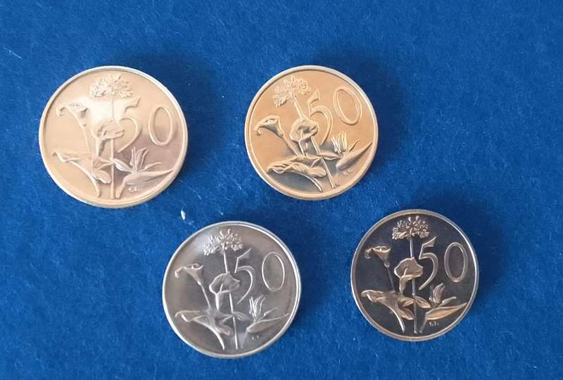 FIFTY CENT RSA NICKEL COINS - 4 COINS (FROM THE 70'S) - ALMOST UNC - BRILLIANT