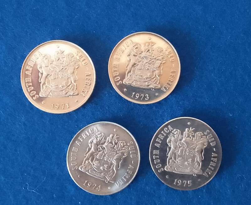 FIFTY CENT RSA NICKEL COINS - 4 COINS (FROM THE 70'S) - ALMOST UNC - BRILLIANT