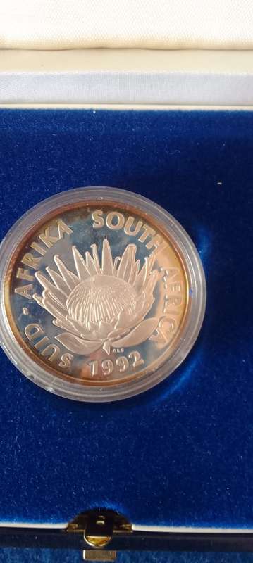 LOW START! SILVER SALE- 1992 SILVER PROTEA COINAGE R1 PROOF COIN IN SA MINT BOX