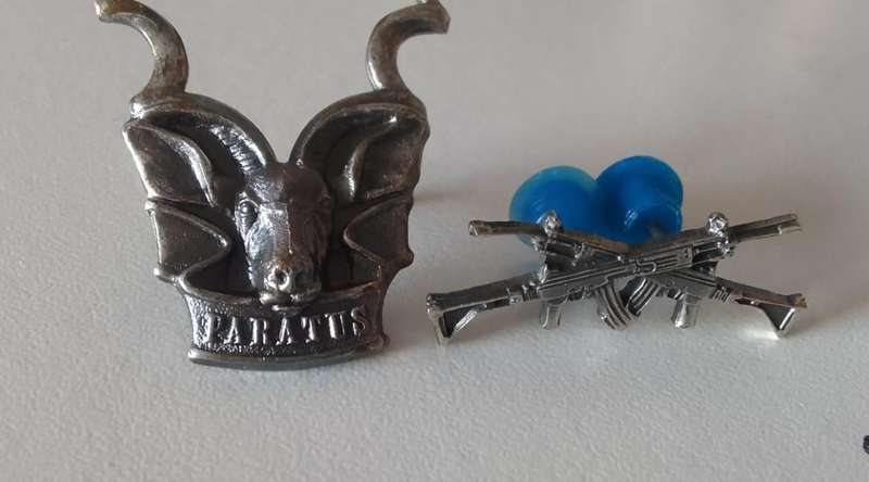 SADF -  SWATF AREA FORCE CAP/BERET BADGE &  1ST CLASS SHOTIST ,OXIDISED SILVER PROFICIENCY BADGE