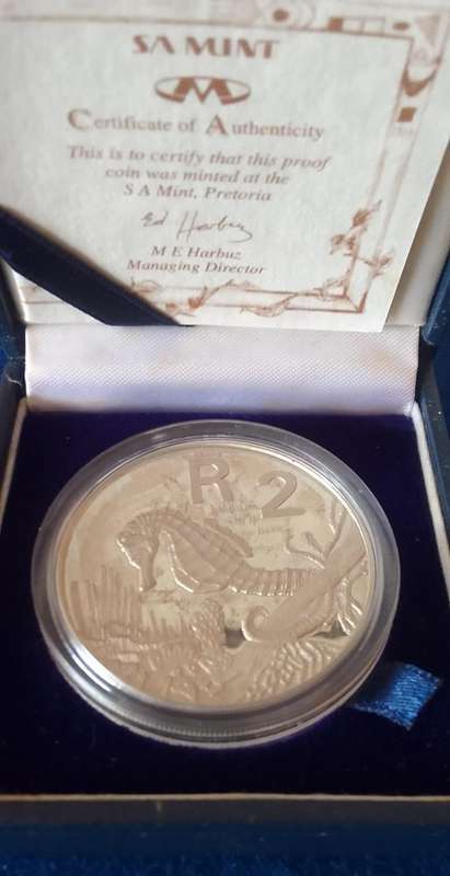 LOW START! SILVER SALE! 1997  SILVER R2  SEAHORSE PROOF COIN IN SA MINT BOX + CERT