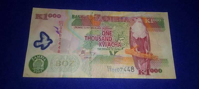 BANK OF ZAMBIA  ONE THOUSAND KWACHA
