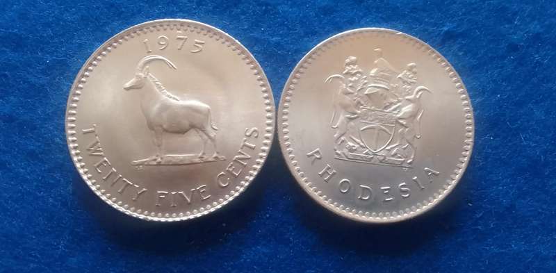 1975 RHODESIAN 25c NICKEL COINS (2 COINS)