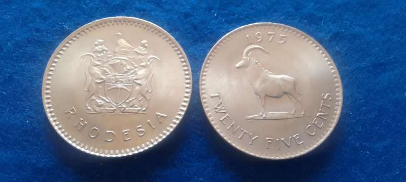 1975 RHODESIAN 25c NICKEL COINS (2 COINS)