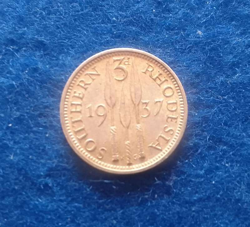 1937 SOUTHERN RHODESIAN  3 PENCE SILVER COIN