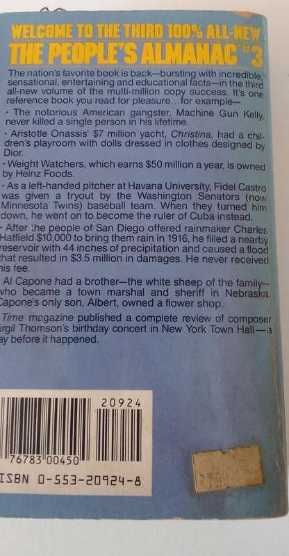 Book:  The Peoples Almanac  - David Wallechinsky & Irving Wallace
