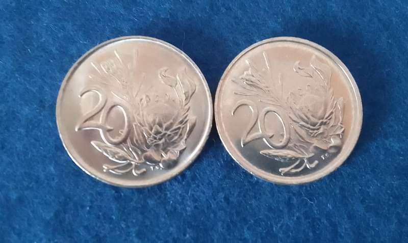 TWENTY CENT NICKEL COIN (RSA) -  (1989/1990)  - 2 BRILLIANT  COINS - AUNC