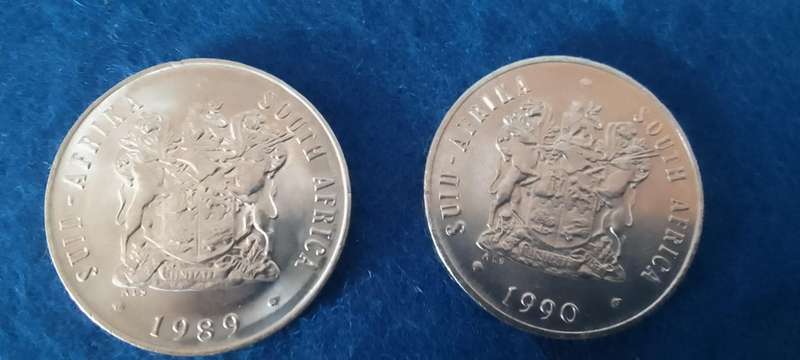TWENTY CENT NICKEL COIN (RSA) -  (1989/1990)  - 2 BRILLIANT  COINS - AUNC