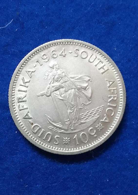 1964 South Africa silver Ten Cent Circulated