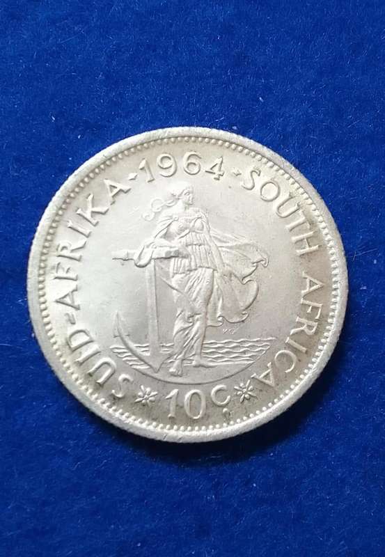 1964 South Africa silver Ten Cent Circulated