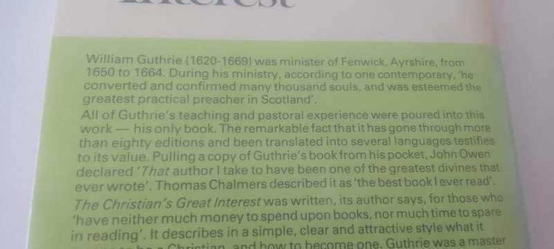 Book: The Christian's Great Interest - Memoirs of William Guthrie