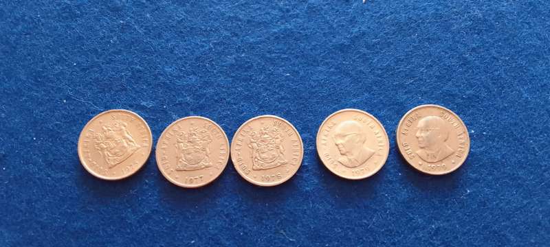 RSA Five cent nickel coins (1975/77/78/79 x 2)  circulated condition -take all