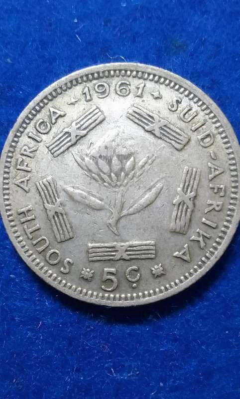 1961 five cent (5c) South Africa Silver coin - circulated