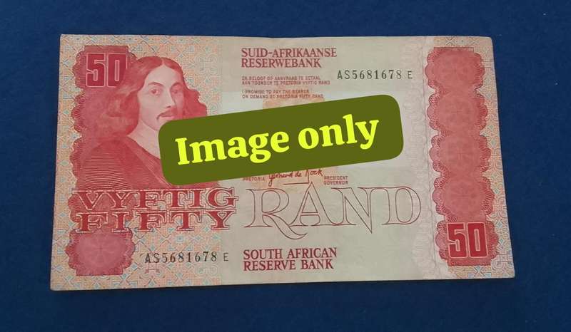 FIFTY RAND Gerhard de Kock banknote - A- Number