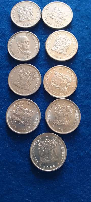 RSA Five cent nickel coins (1980-1988) sequenced- circulated
