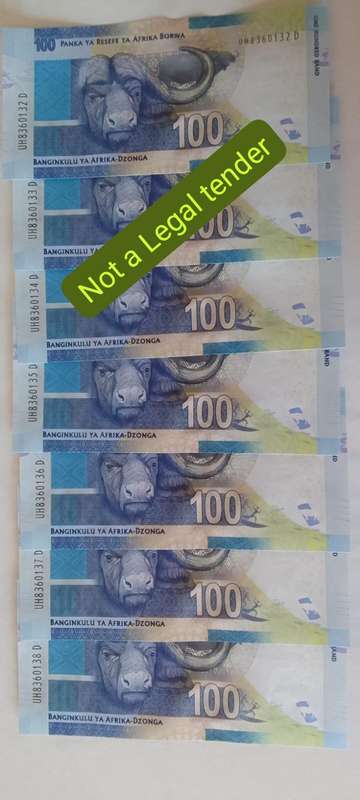 RSA ONE HUNDRED RAND NOTES - SEQUENCED **7 notes**CRISPY NOTES**UNC - L KGANYAGO